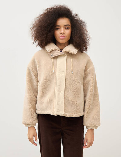 Veste oversize effet polaire col montant creme femme
