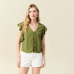 Blouse manches courtes nouée vert kaki femme