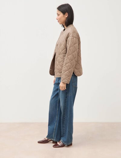 Veste oversize manches longues doubl&eacute;e taupe femme