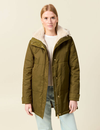 Parka droite &agrave; capuche vert kaki femme