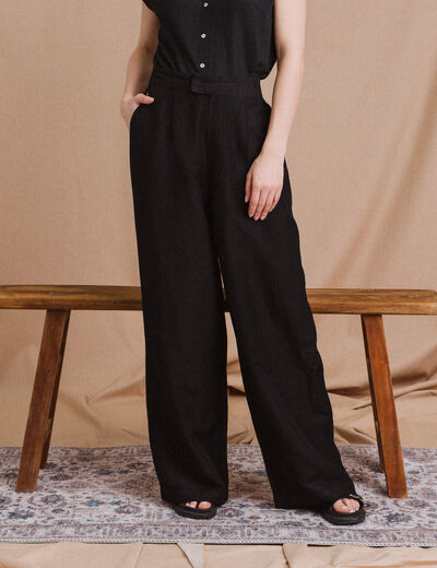 Pantalon large fluide noir femme