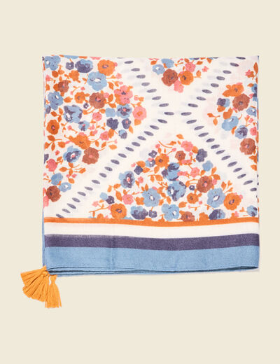 Foulard à pampilles ecru femme