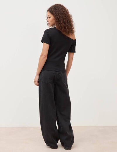 T-shirt ajust&eacute; manches courtes noir femme