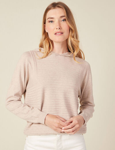 Pull à capuche creme femme