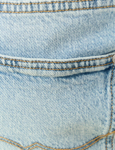 Jeans straight 7/8&egrave;me taille haute denim bleach femme