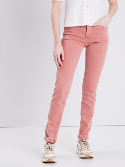 Pantalon slim effet push up rose poudree femme