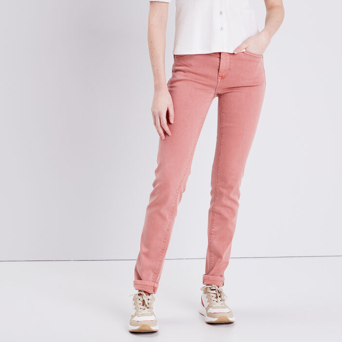Pantalon slim effet push up rose poudrée femme