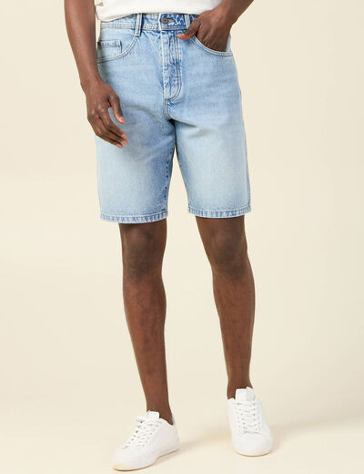 Short straight en jean denim bleach homme