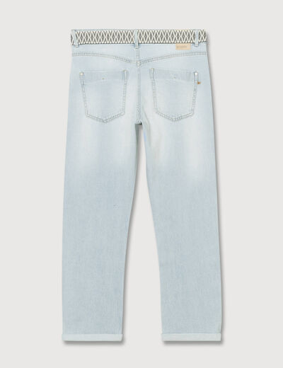 Jeans boyfriend ceintur&eacute; denim bleach femme