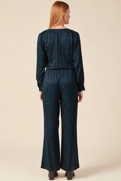 Combinaison pantalon satin bleu canard femme