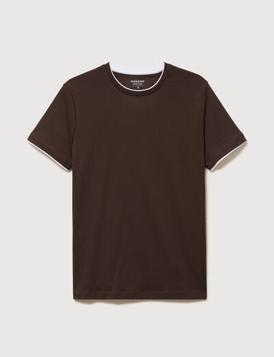 T-shirt droit col rond manches courtes marron homme