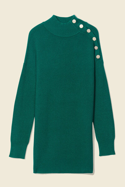 Pull long manches longues vert femme
