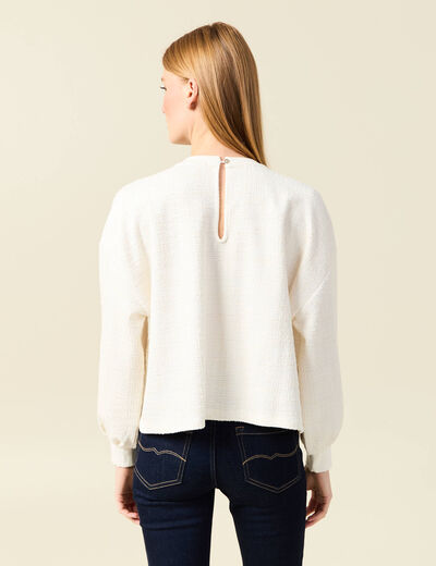 Sweat col rond manches longues ecru femme
