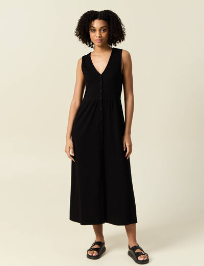 Robe longue droite boutons noir femme