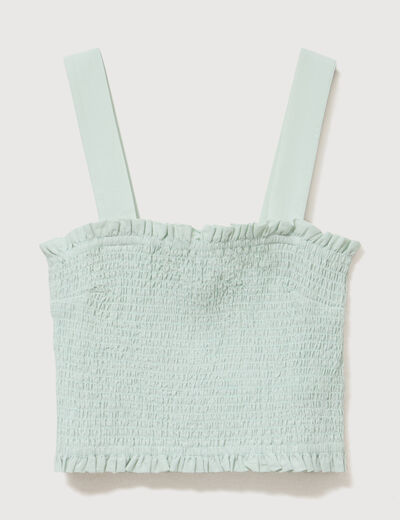 Top cintr&eacute; court &agrave; bretelles col carr&eacute; vert pastel femme