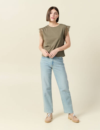 T-shirt manches courtes vert kaki femme