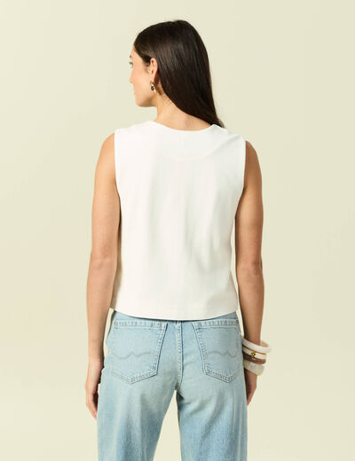 D&eacute;bardeur col rond sans manches creme femme