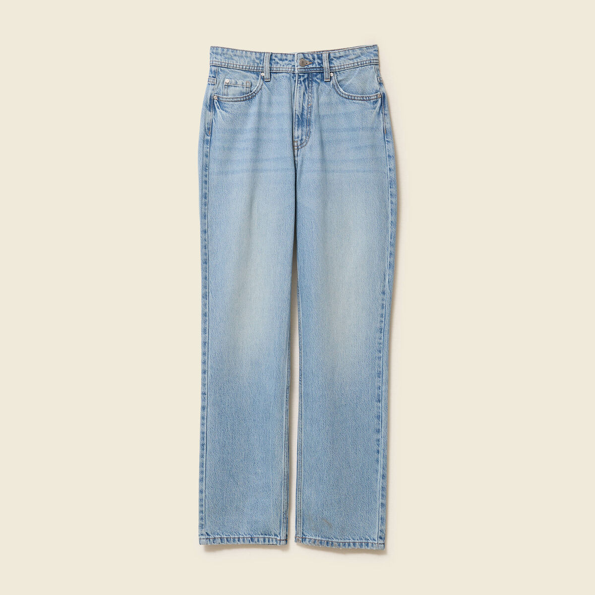 Jeans straight taille haute 7/8&egrave;me denim baby bleu femme