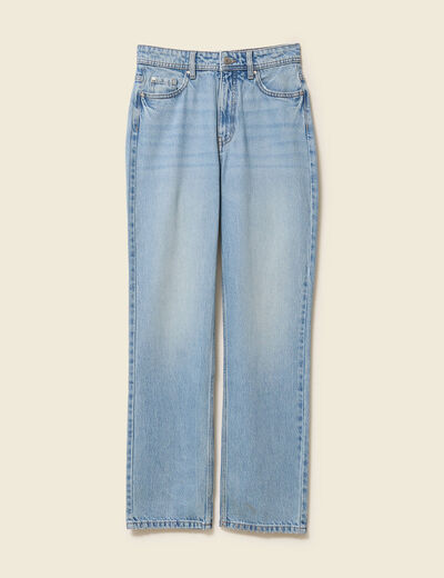 Jeans straight taille haute 7/8ème denim baby bleu femme