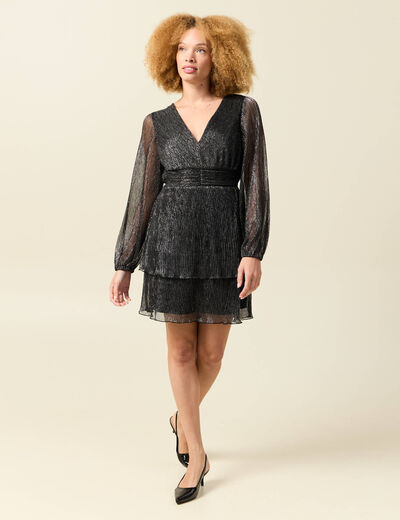 Robe manches longues doubl&eacute;e gris argent femme