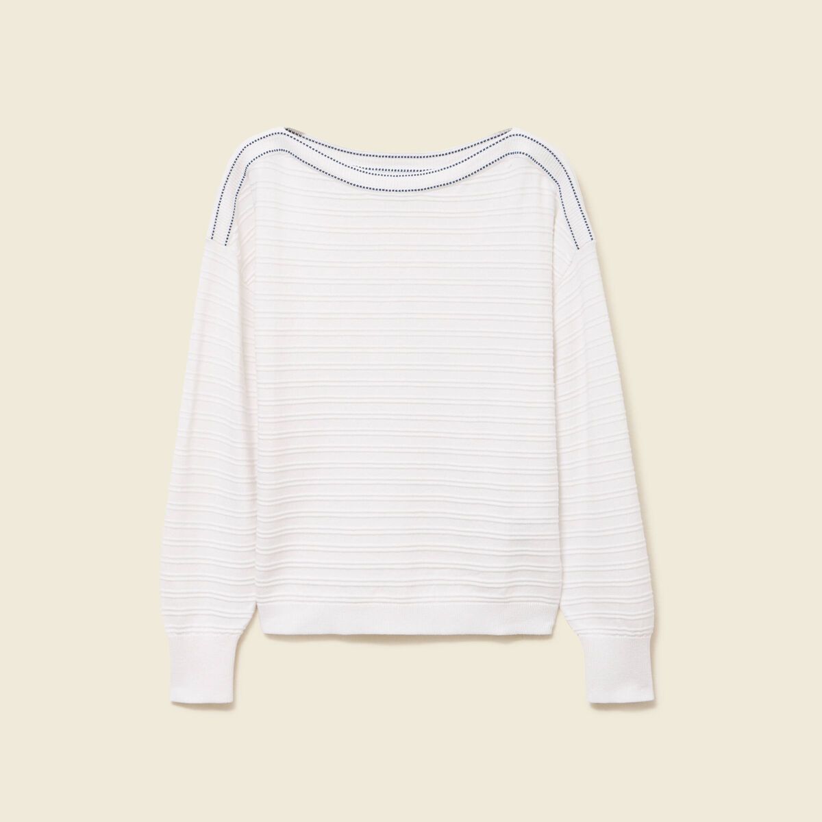 Pull col bateau manches longues en coton blanc femme
