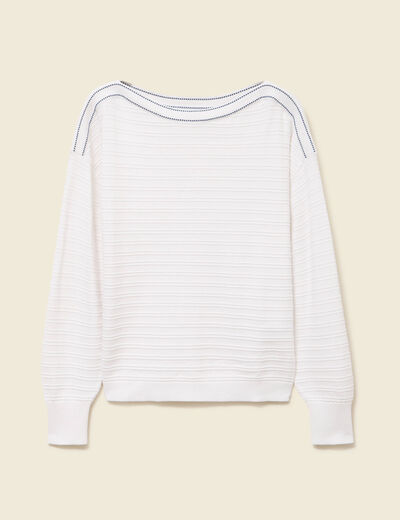 Pull col bateau manches longues en coton blanc femme