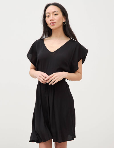 Robe col v manches courtes noir femme