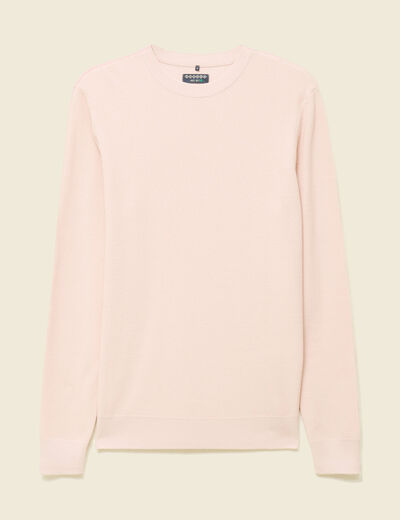 Pull fin col rond manches longues rose poudr&eacute;e homme