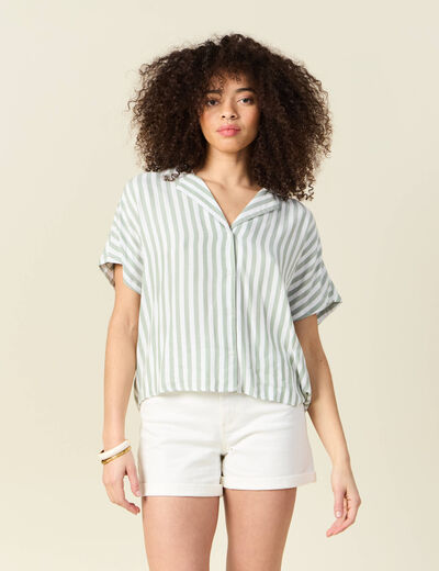Chemise manches 3/4 vert olive femme