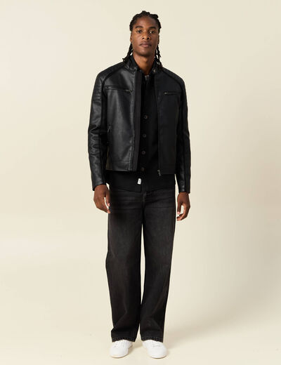 Veste biker simili cuir noir homme