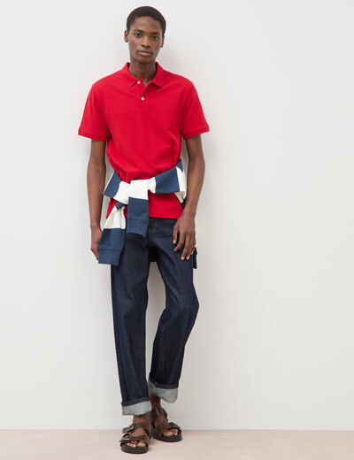 Polo cintr&eacute; en coton manches courtes rouge homme