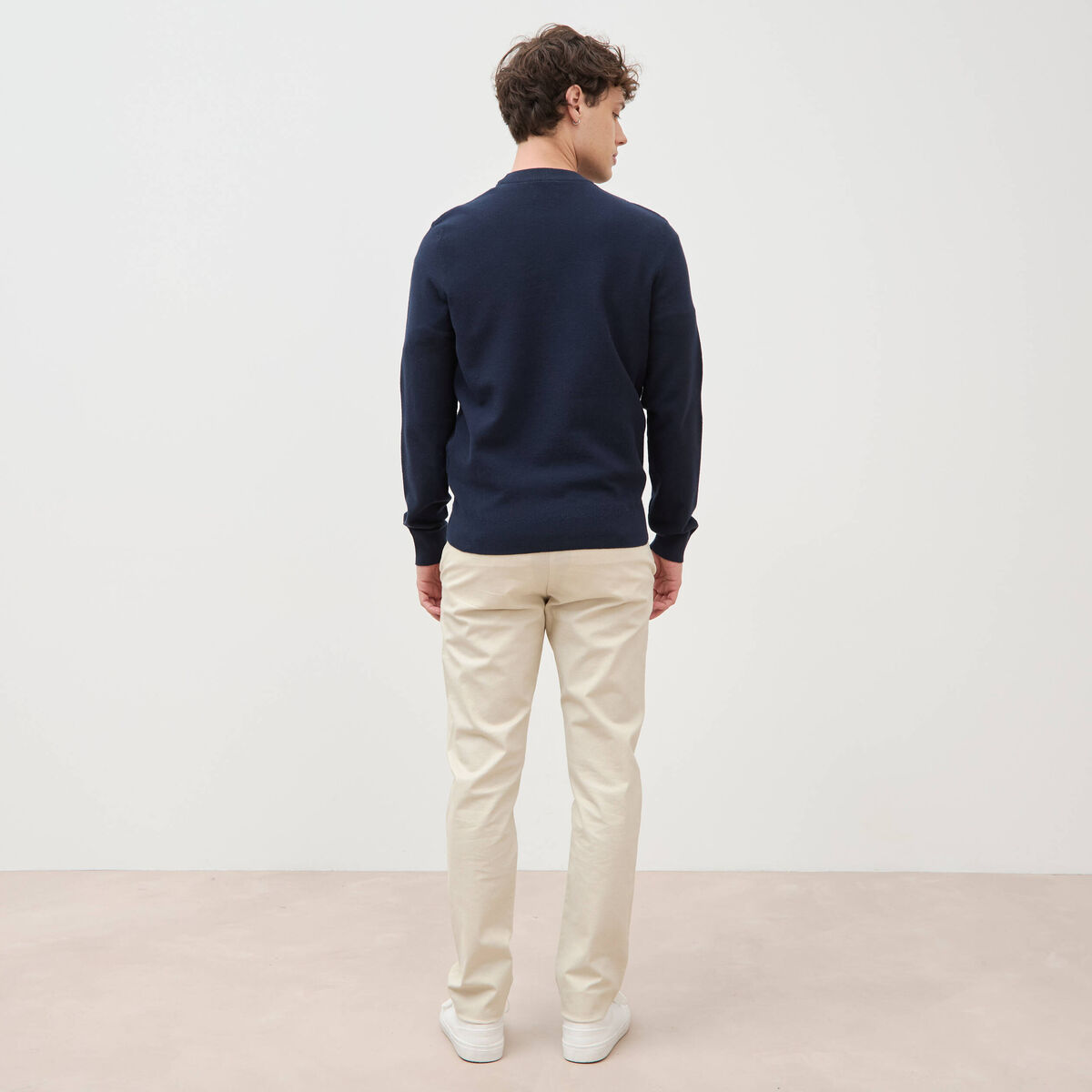 Pull manches longues col rond bleu marine homme