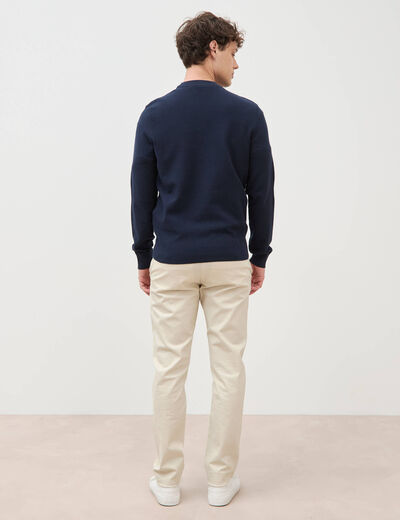 Pull manches longues col rond bleu marine homme