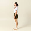 Jupe-short taille haute en velours vert kaki femme