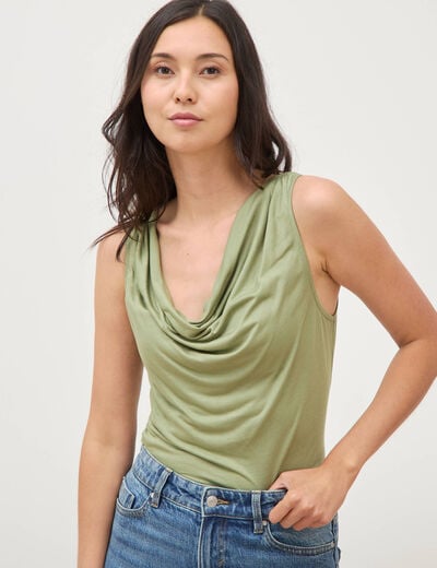 D&eacute;bardeur ajust&eacute; col b&eacute;nitier vert kaki femme