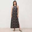 Robe longue droite sans manches col v noir femme