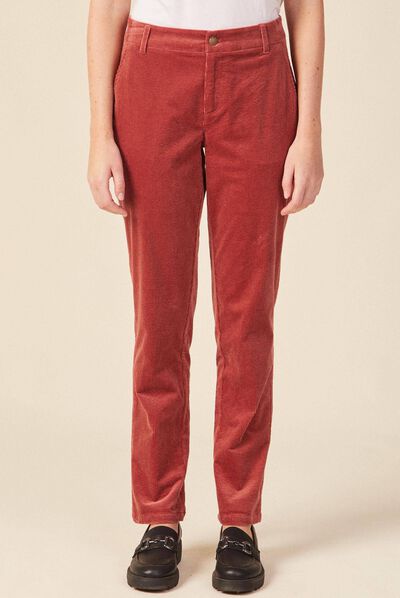 Pantalon chino velours côtelé vieux rose femme