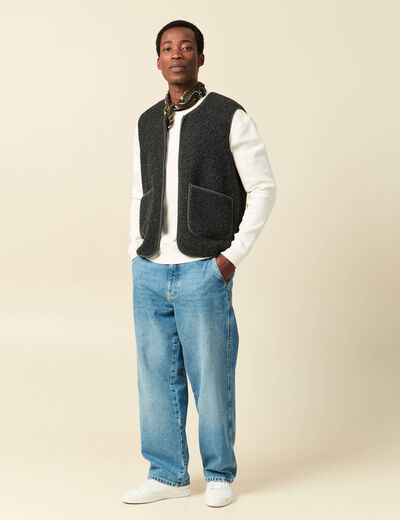 Sweat manches longues col rond ecru homme