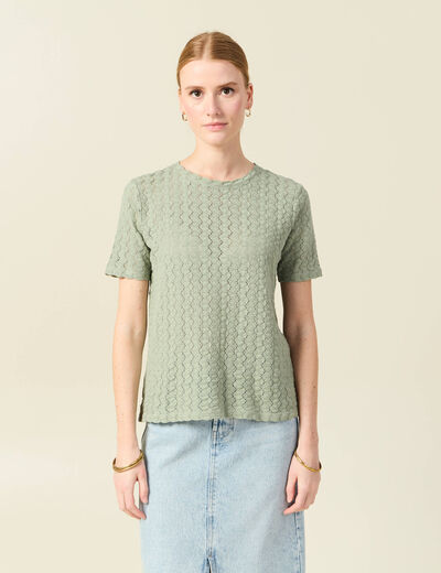 T-shirt manches courtes vert olive femme