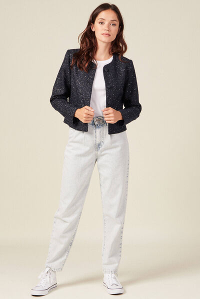 Veste droite à sequins bleu marine femme