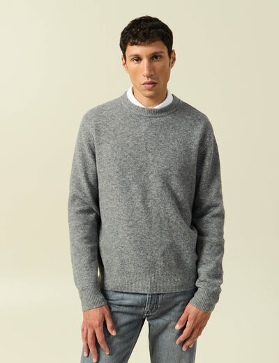 Pull manches longues col rond gris homme