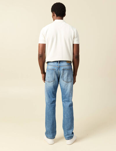 Jeans straight longueur 32 en coton denim stone homme