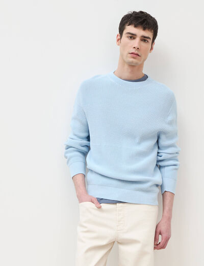 Pull col rond manches longues en coton bleu ciel homme