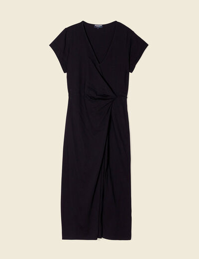 Robe midi droite drapée noir femme