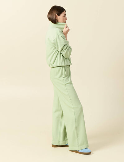 Pantalon large taille haute fluide vert clair femme