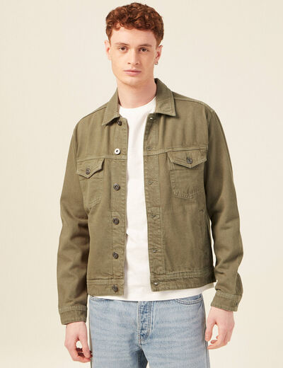 Blouson droit boutonné vert kaki homme