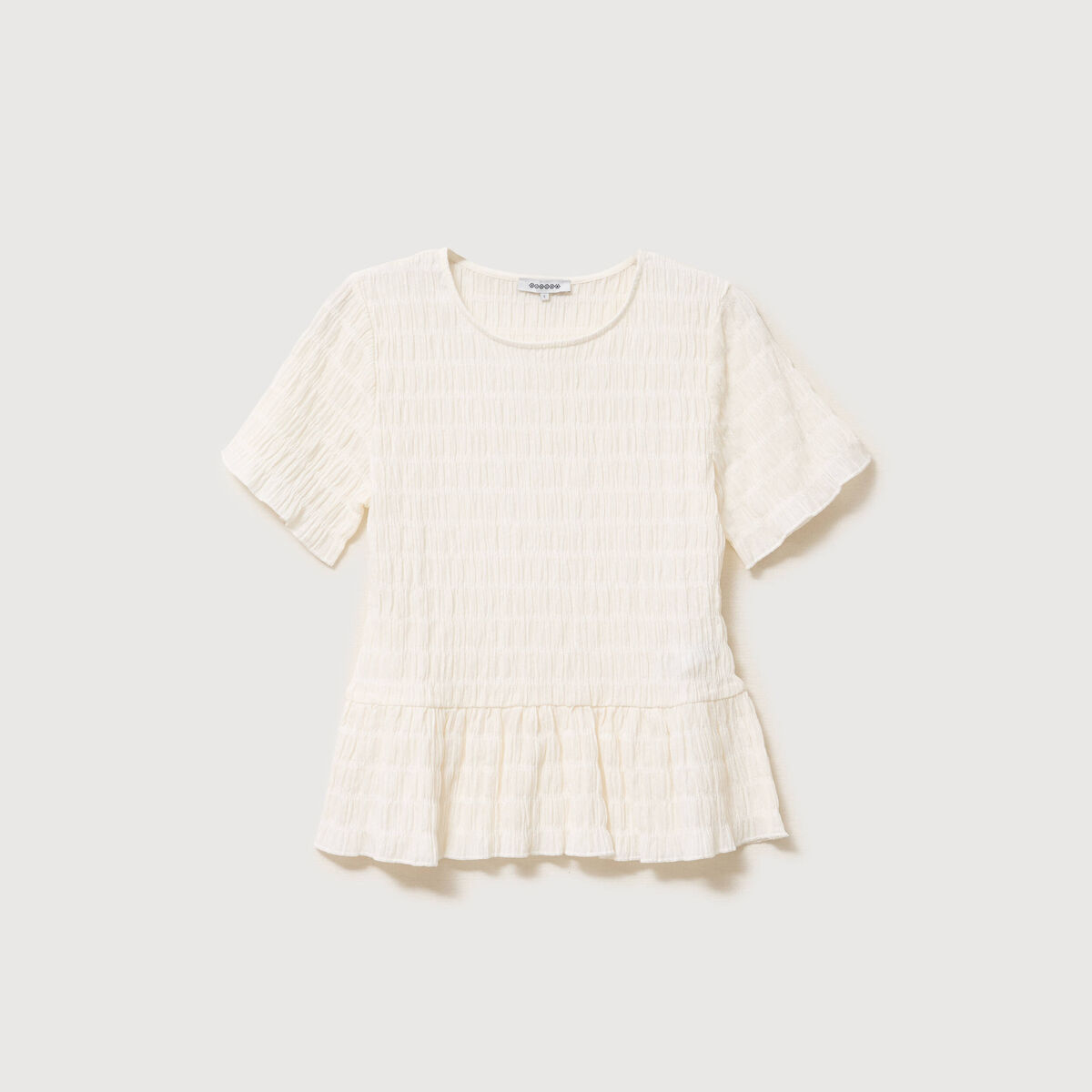 T-shirt cintr&eacute; fronc&eacute; manches courtes ivoire femme