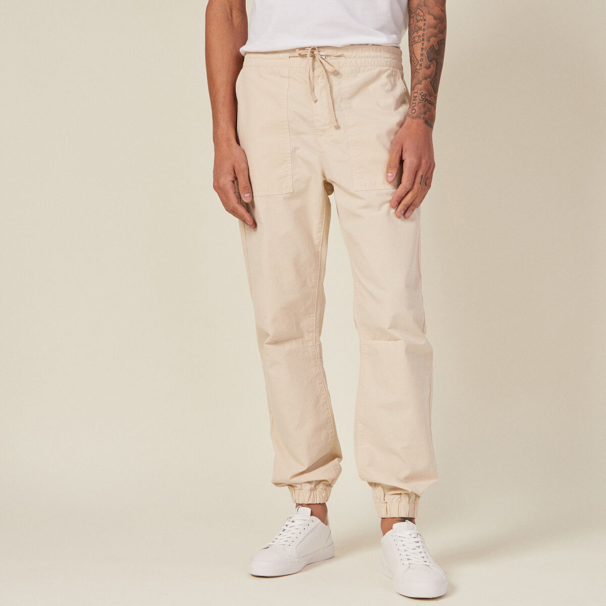 Jogger droit bas resserré beige homme