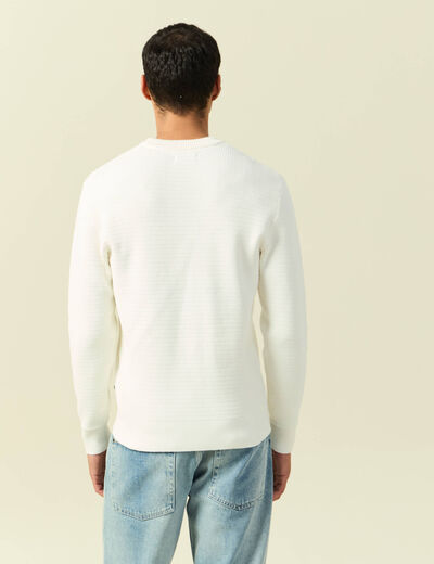 Pull col rond manches longues ecru homme