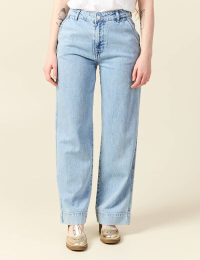 Jeans large denim bleach femme